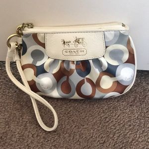 Coach wristlet! White, cream, tan, and blue!